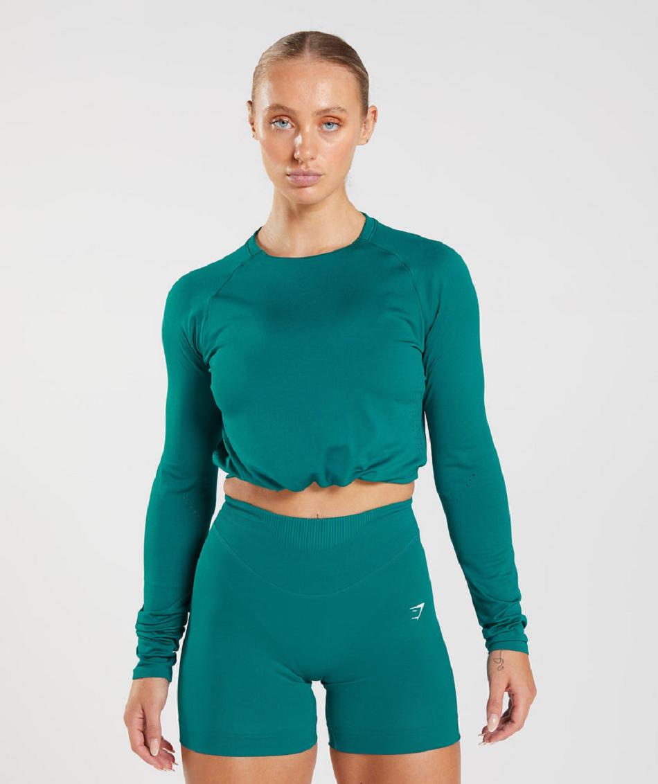 Long Sleeve Damskie Gymshark Sweat Seamless Turkusowe | PL 2793XYU